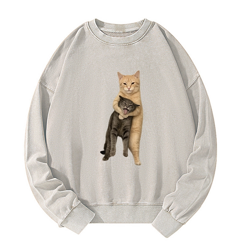 Tokyo-Tiger Orange Cat’s Tight Embrace Washed Sweatshirt