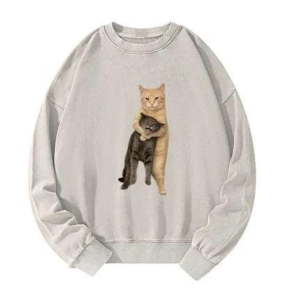 Tokyo-Tiger Orange Cat’s Tight Embrace Washed Sweatshirt