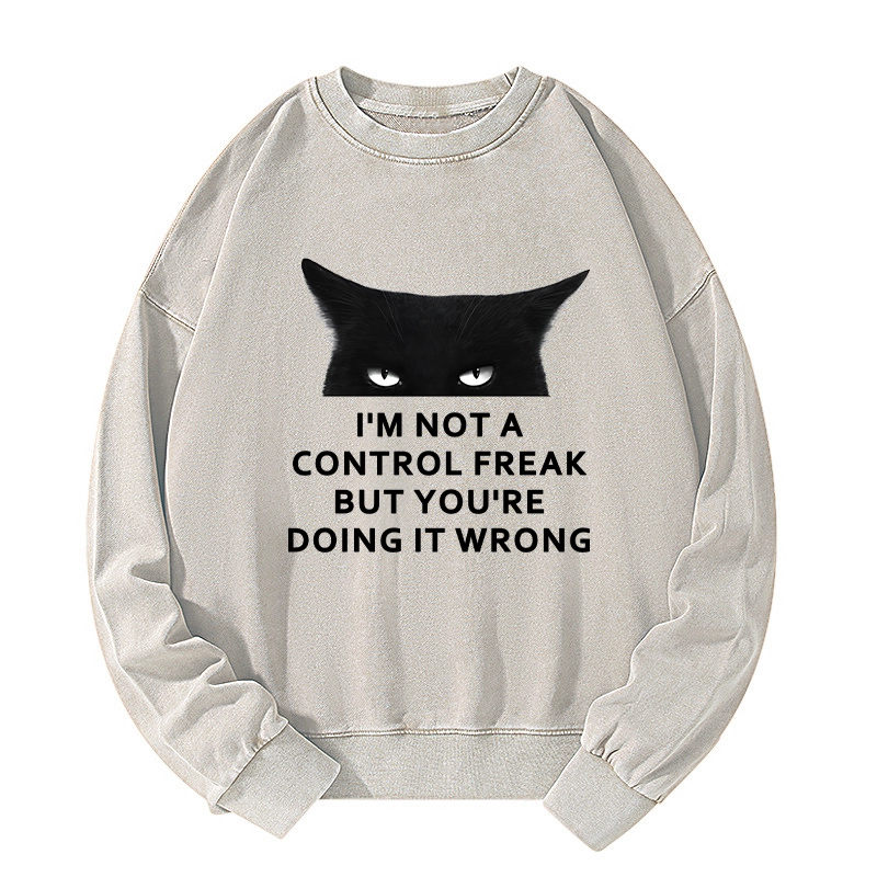 Tokyo-Tiger Control Freak Funny Washed Sweatshirt