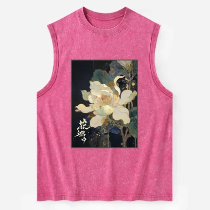 Tokyo-Tiger Lotus Adorned With Golden Specks Washed Tank