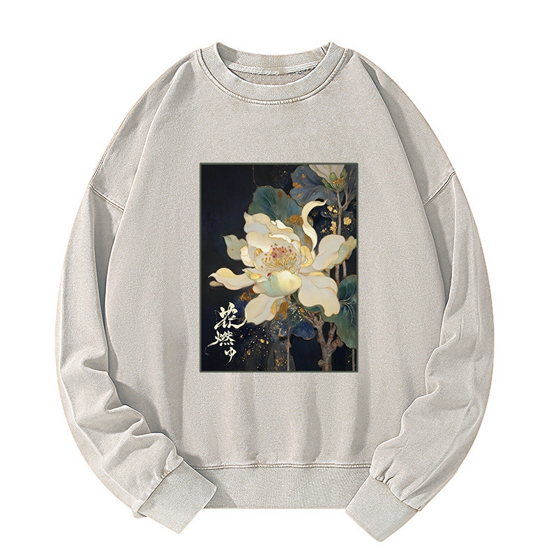 Tokyo-Tiger Lotus Adorned With Golden Specks Washed Sweatshirt
