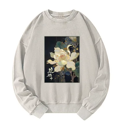 Tokyo-Tiger Lotus Adorned With Golden Specks Washed Sweatshirt