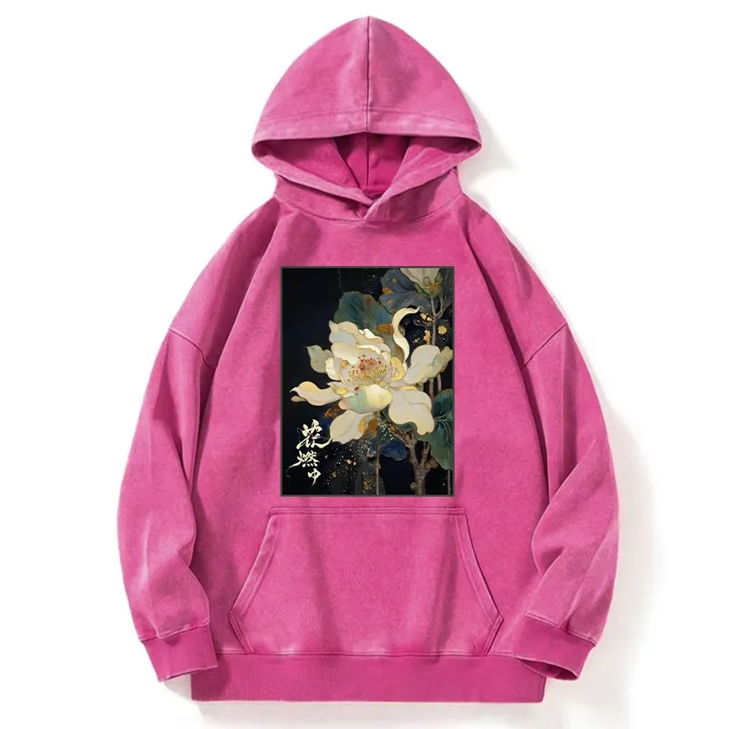 Tokyo-Tiger Lotus Adorned With Golden Specks Washed Hoodie
