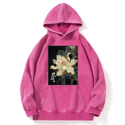 Tokyo-Tiger Lotus Adorned With Golden Specks Washed Hoodie