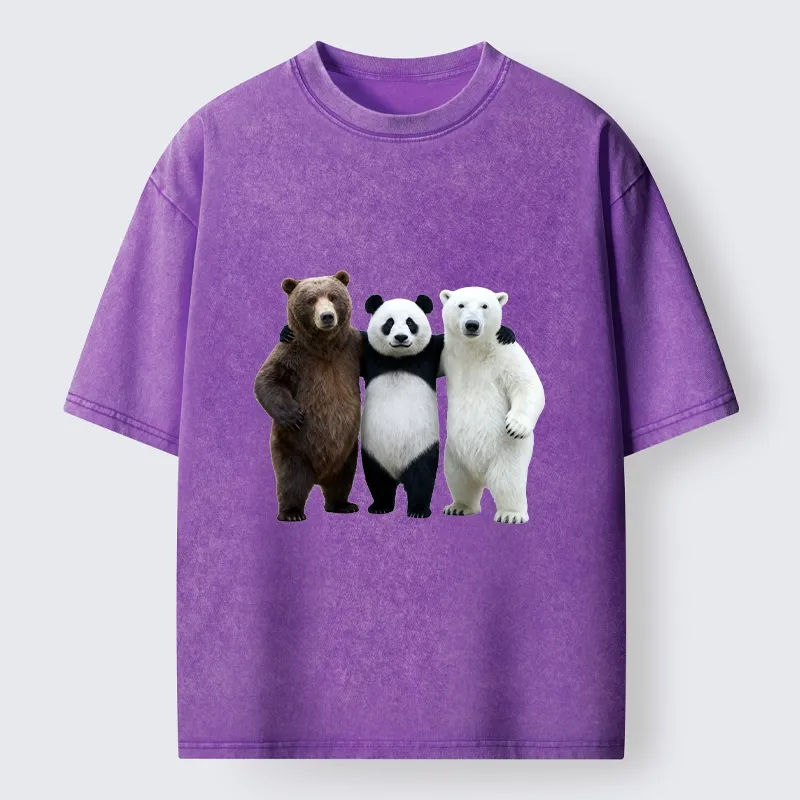 Tokyo-Tiger Three Bears Stand Together Washed T-Shirt
