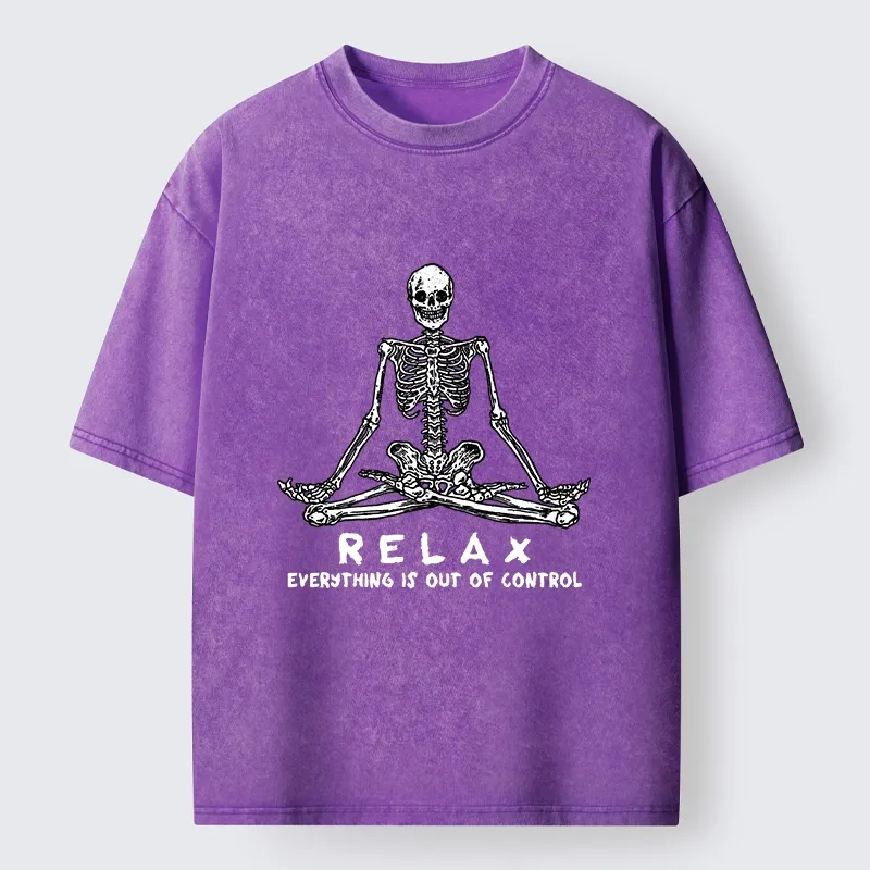 Tokyo-Tiger Skeleton Meditates Calmly Washed T-Shirt