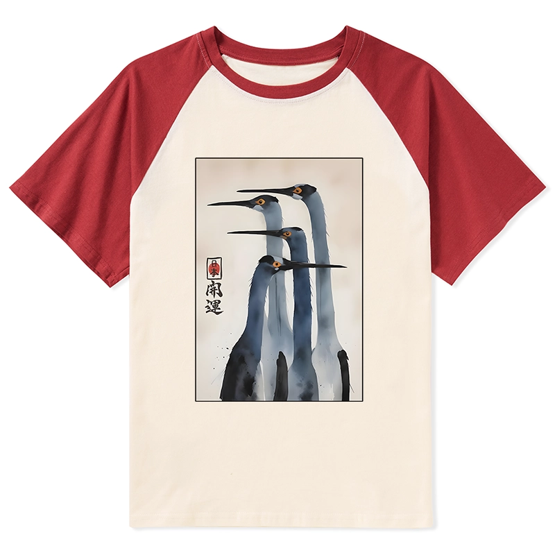 Tokyo-Tiger Retro Sandhill Crane Raglan T-shirt