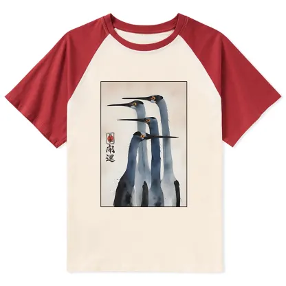 Tokyo-Tiger Retro Sandhill Crane Raglan T-shirt