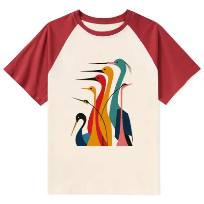 Tokyo-Tiger Various Types Of Cranes Raglan T-shirt