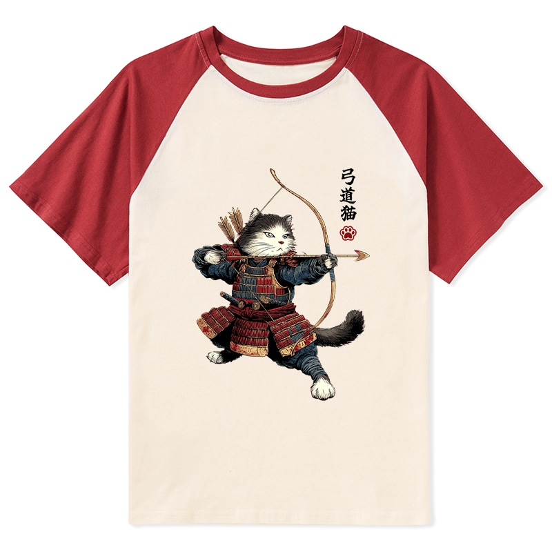 Tokyo-Tiger Kyudo Samurai Cat Raglan T-shirt