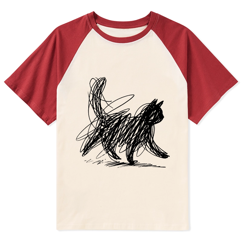 Tokyo-Tiger Minimalist Cat Art Raglan T-shirt
