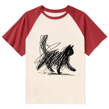 Tokyo-Tiger Minimalist Cat Art Raglan T-shirt
