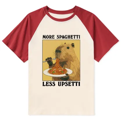 Tokyo-Tiger Capybara Eating Pasta Raglan T-shirt