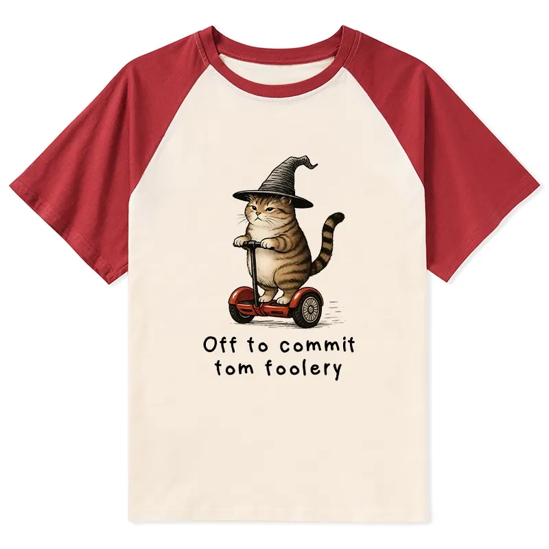 Tokyo-Tiger Orange Cat Riding Segway-style Raglan T-shirt