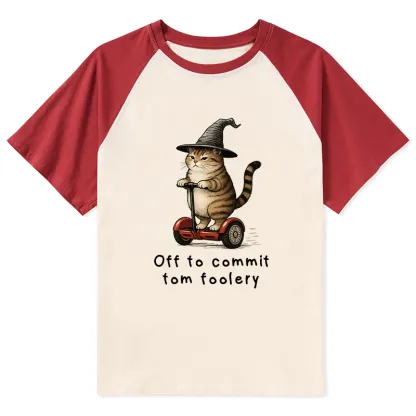 Tokyo-Tiger Orange Cat Riding Segway-style Raglan T-shirt