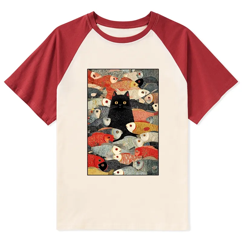 Tokyo-Tiger Cats And Fish Raglan T-shirt