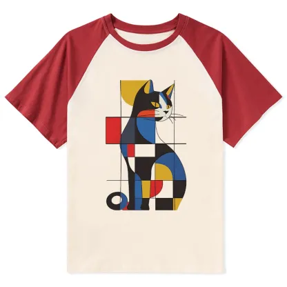 Tokyo-Tiger Mondrian Cat Raglan T-shirt