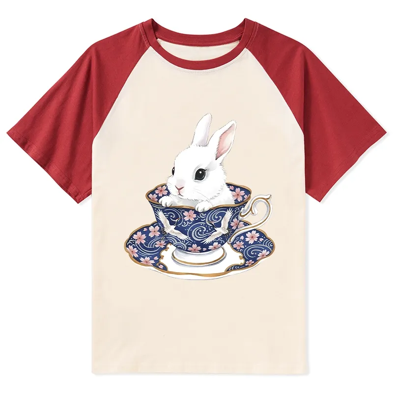 Tokyo-Tiger Cute Rabbit Tea Set Raglan T-shirt