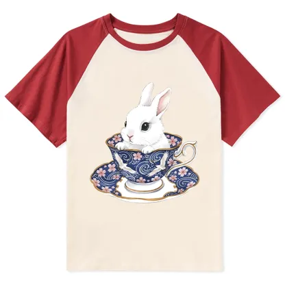 Tokyo-Tiger Cute Rabbit Tea Set Raglan T-shirt