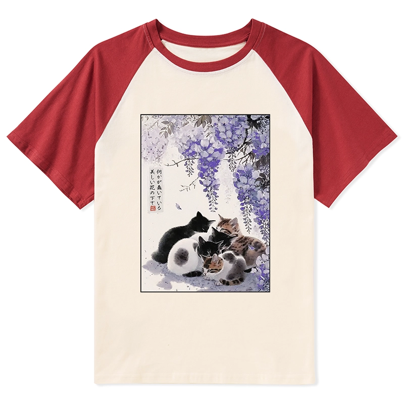 Tokyo-Tiger Cats plotting under the wisteria Raglan T-shirt