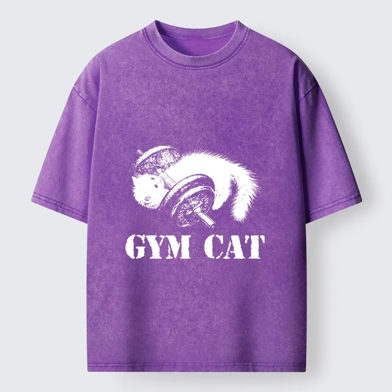 Tokyo-Tiger Cat Pumping Iron At The Gym Washed T-Shirt