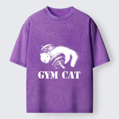 Tokyo-Tiger Cat Pumping Iron At The Gym Washed T-Shirt