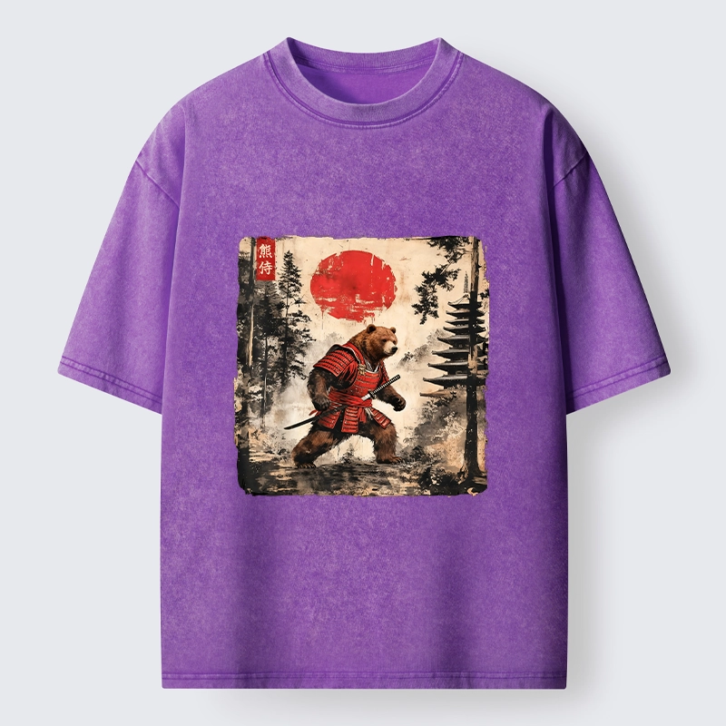Tokyo-Tiger Japanese Samurai Bear With Katana Washed T-Shirt