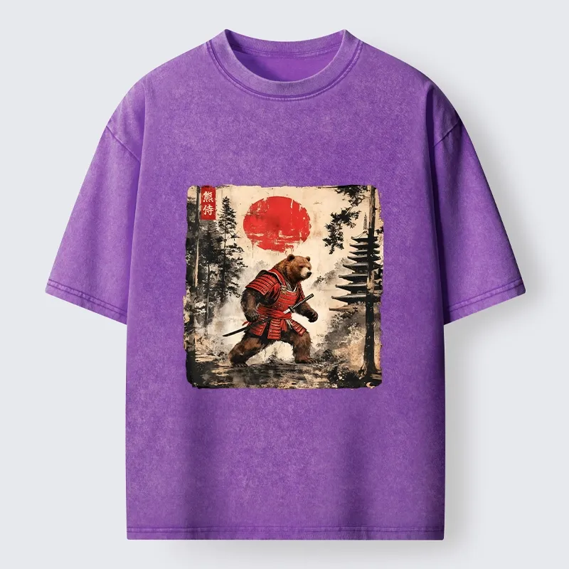 Tokyo-Tiger Japanese Samurai Bear With Katana Washed T-Shirt