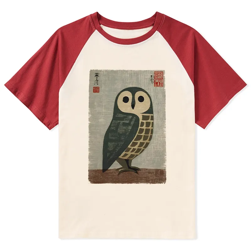 Tokyo-Tiger Traditional Owl In Japanese Art Raglan T-shirt
