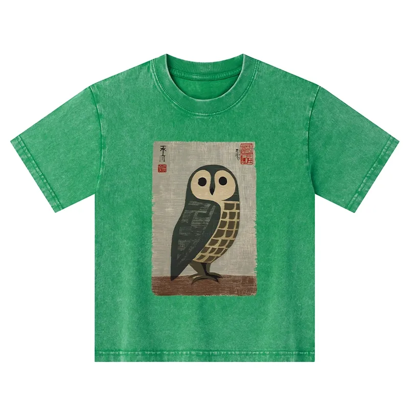 Tokyo-Tiger Traditional Owl In Japanese Art Kids Washed T-Shirt