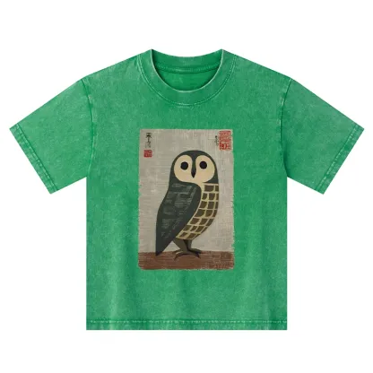 Tokyo-Tiger Traditional Owl In Japanese Art Kids Washed T-Shirt