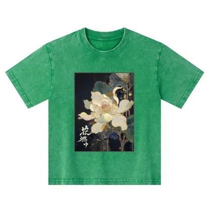 Tokyo-Tiger Lotus Adorned With Golden Specks Kids Washed T-Shirt
