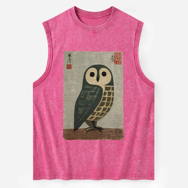 Tokyo-Tiger Traditional Owl In Japanese Art Washed Tank
