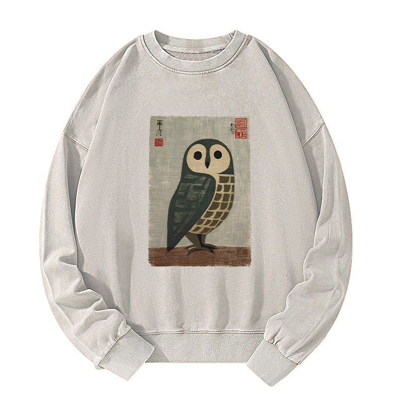 Tokyo-Tiger Traditional Owl In Japanese Art Washed Sweatshirt