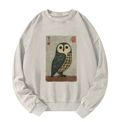 Tokyo-Tiger Traditional Owl In Japanese Art Washed Sweatshirt