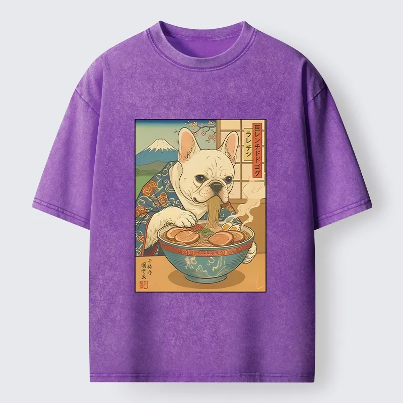 Tokyo-Tiger French Bulldog Ramen Art Washed T-Shirt