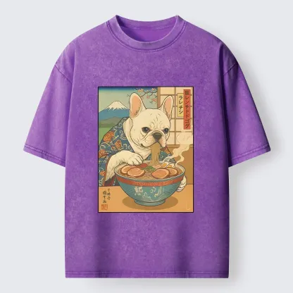 Tokyo-Tiger French Bulldog Ramen Art Washed T-Shirt
