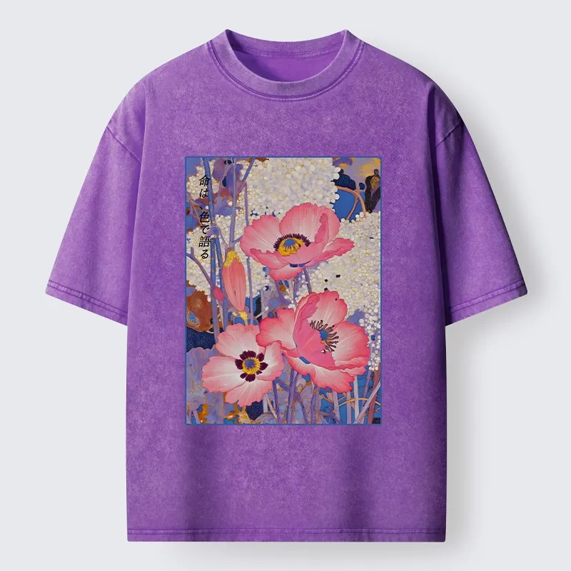 Tokyo-Tiger Vintage Japanese Poppy Art Washed T-Shirt