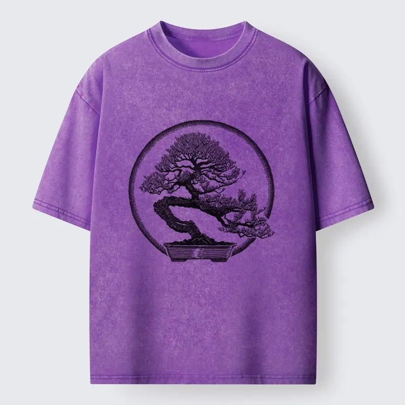 Tokyo-Tiger Bonsai Pine Tree Art Washed T-Shirt