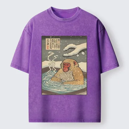 Tokyo-Tiger Japanese Snow Monkey Onsen Washed T-Shirt