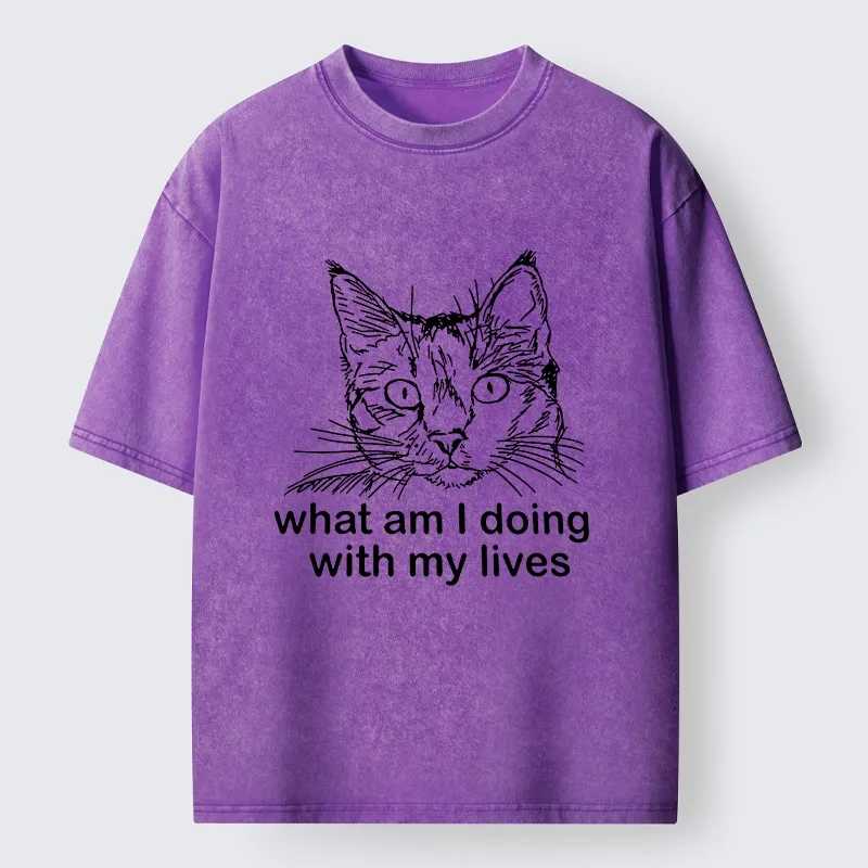 Tokyo-Tiger Confused Cat Life Reflection Washed T-Shirt