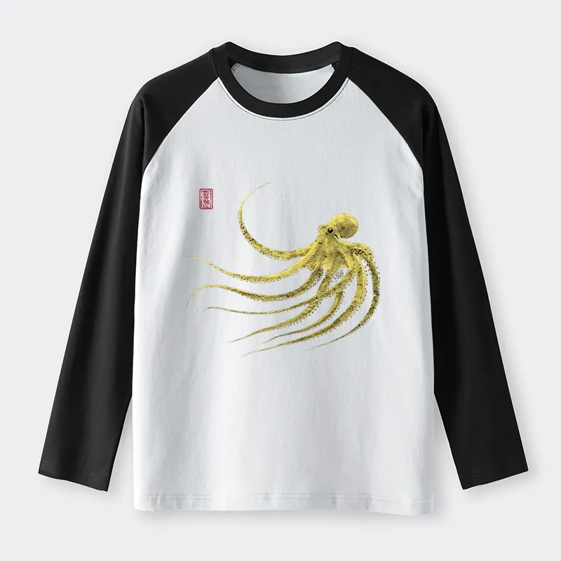 Tokyo-Tiger Retro Octopus Japanese Raglan Long Sleeve T-shirt Sale
