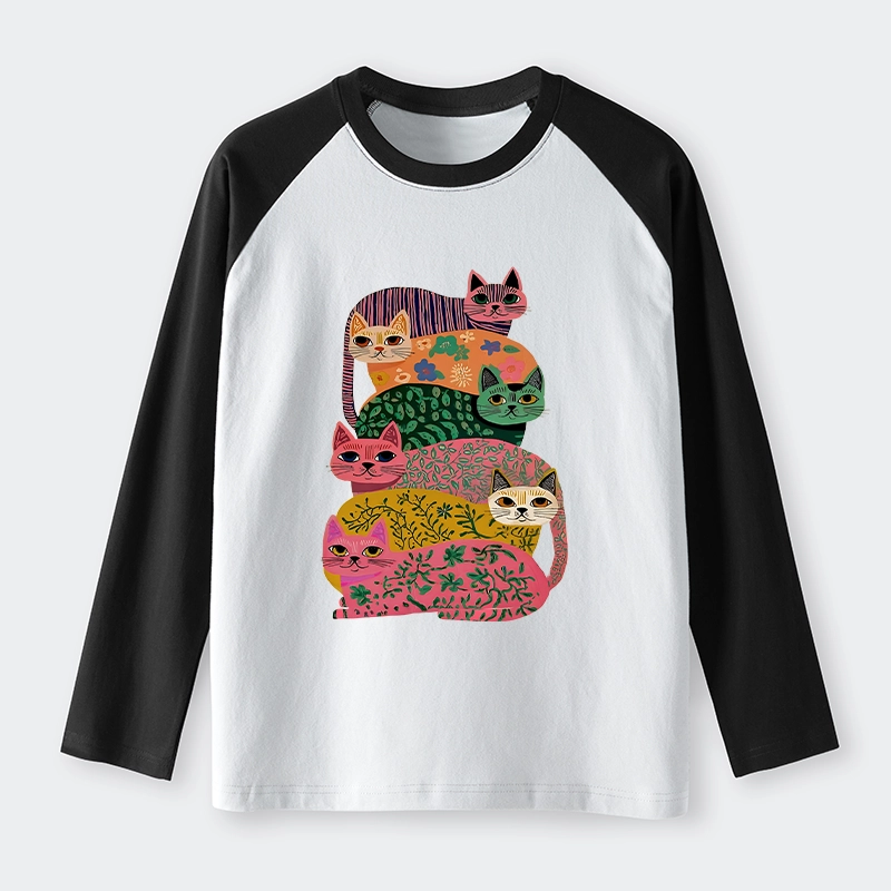 Tokyo-Tiger Colorful Cats Raglan Long Sleeve T-shirt