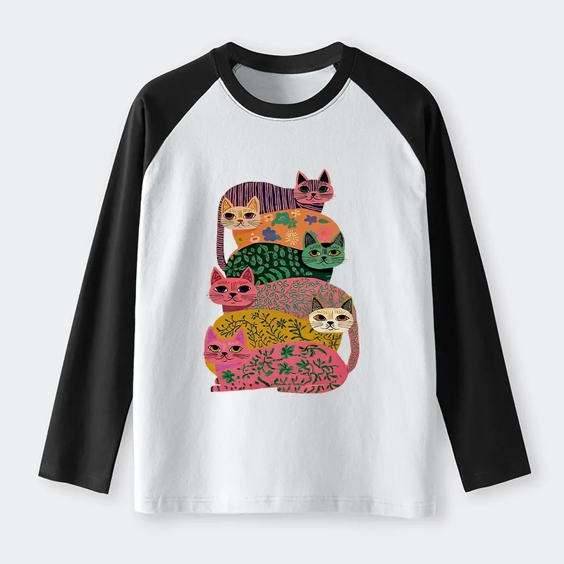 Tokyo-Tiger Colorful Cats Raglan Long Sleeve T-shirt