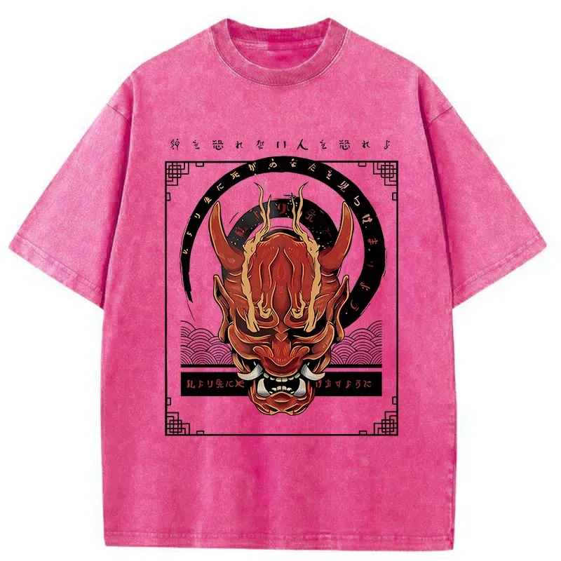 Tokyo-Tiger Japanese Horror Masks Washed T-Shirt