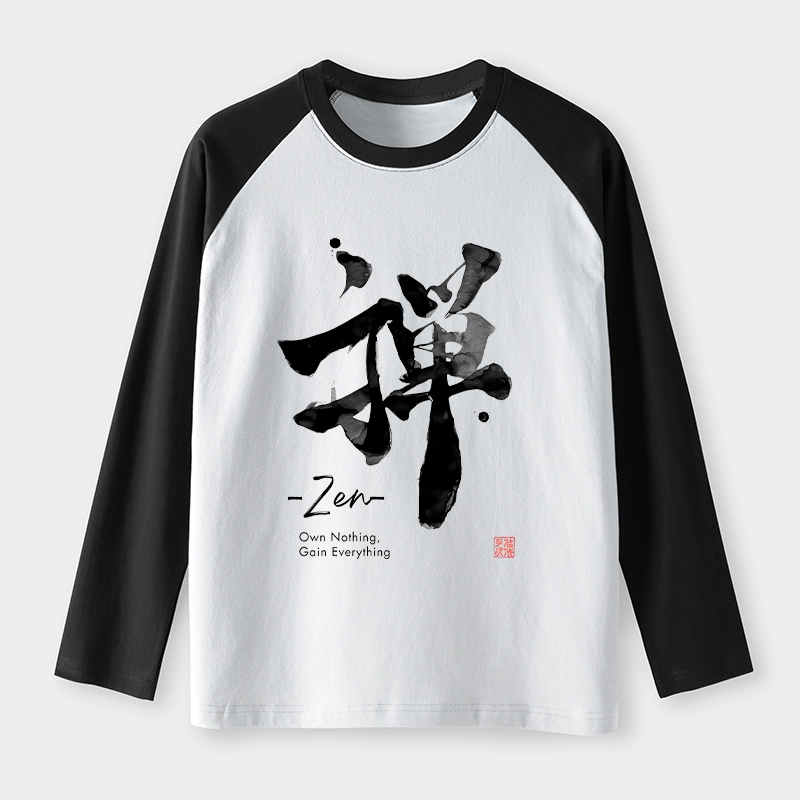 Tokyo-Tiger Zen Texts Raglan Long Sleeve T-shirt