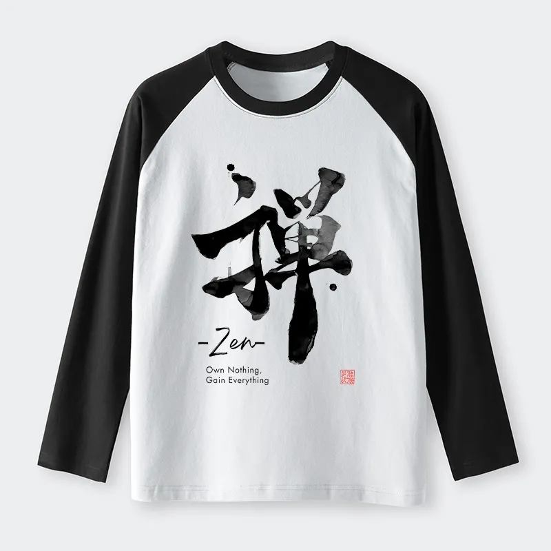Tokyo-Tiger Zen Texts Raglan Long Sleeve T-shirt Sale