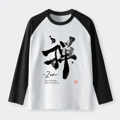 Tokyo-Tiger Zen Texts Raglan Long Sleeve T-shirt