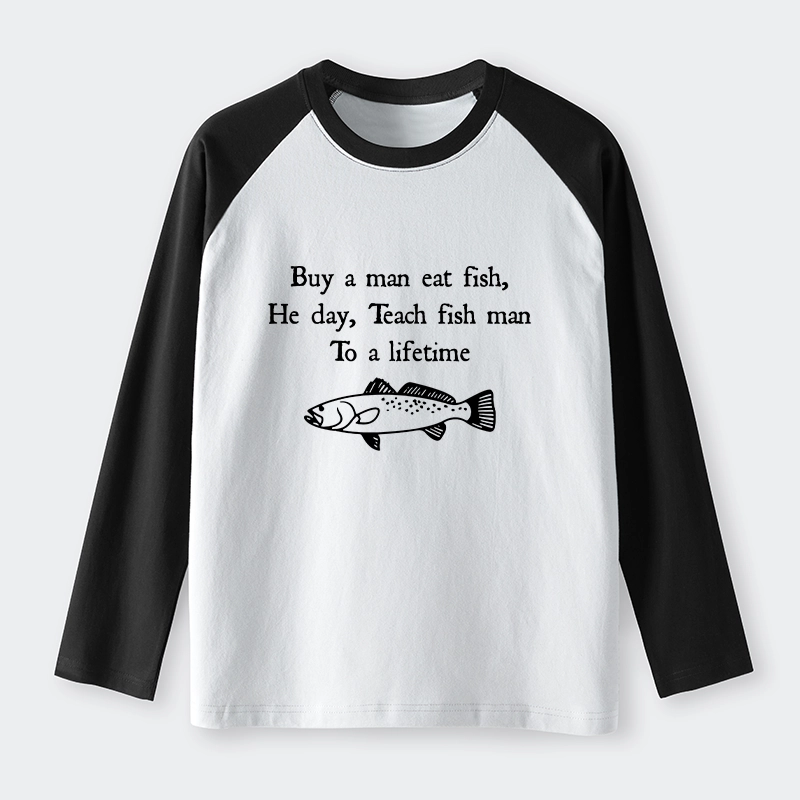 Tokyo-Tiger Man Eat Fish Meme Raglan Long Sleeve T-shirt