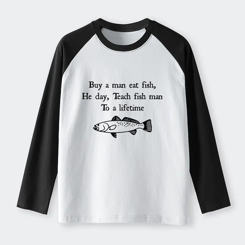 Tokyo-Tiger Man Eat Fish Meme Raglan Long Sleeve T-shirt